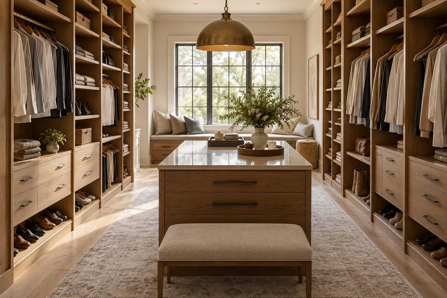Walk-in wardrobe with shelving